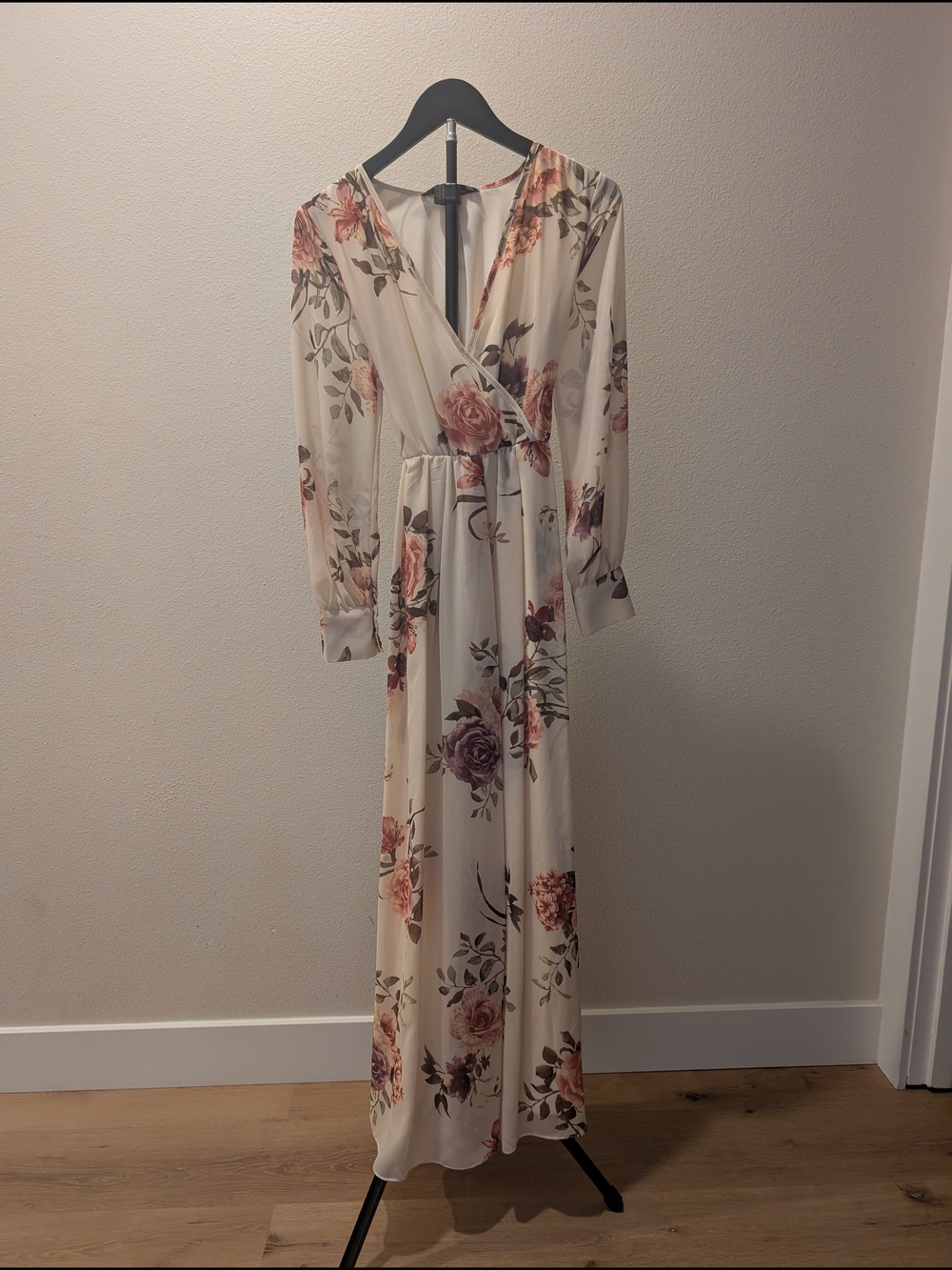 Baltic Born Cream Floral Wrap Maxi Dress with Rose and Mauve Print